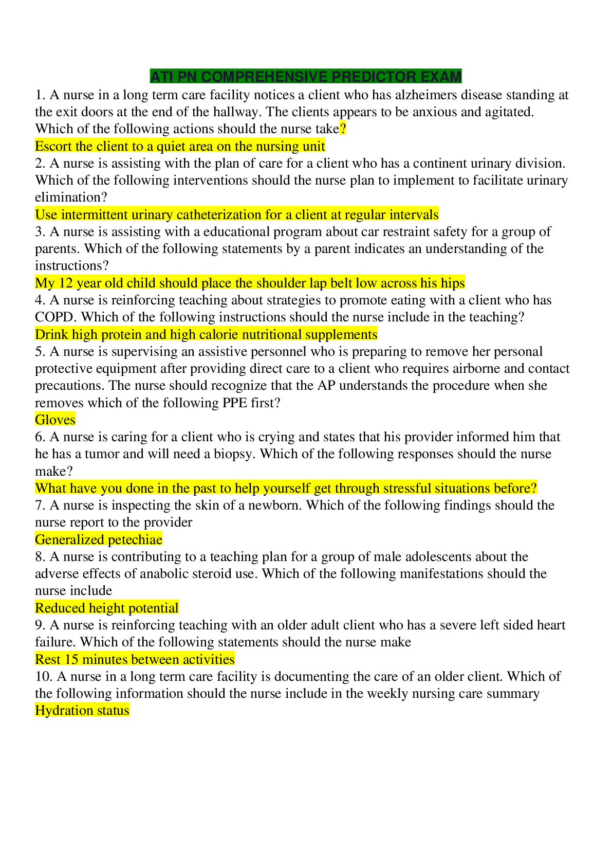 Preview of Chamberlain College of Nursing - ATI NURSING ATI PN COMPREHENSIVE PREDICTOR EXAM (Latest 2
